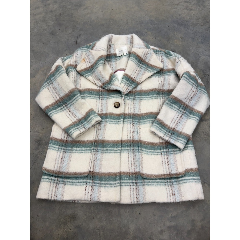 Anthropologie Elsa Jacket Womens XS Multicolor Plaid Wool Blend Fuzzy Oversized